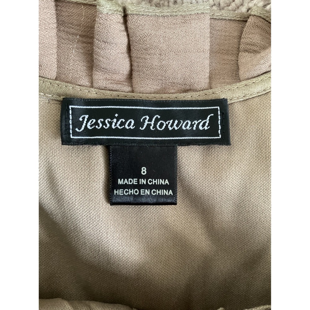 Jessica Howard Gold Metallic Tiered Ruffle Cocktail Dress Sleeveless Size 8 - Picture 4 of 7